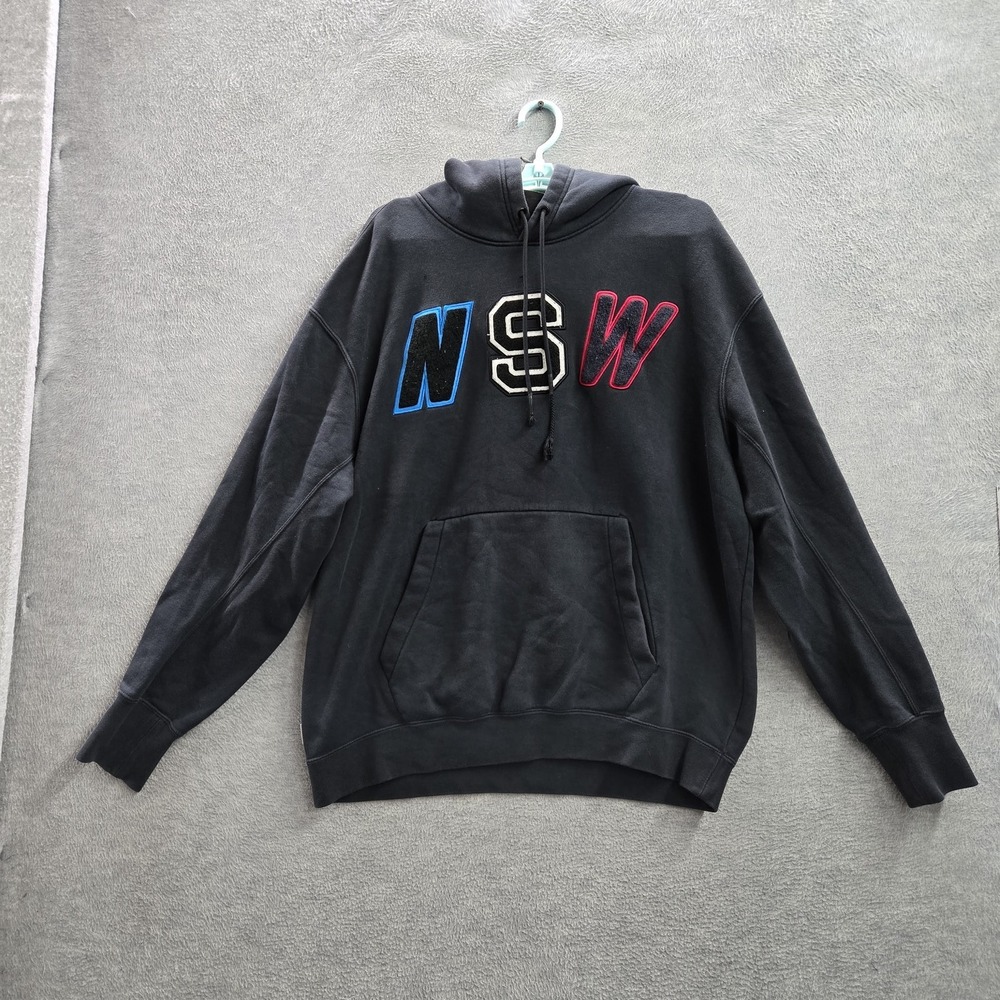 Nike Men Hoodie S Black NWS Embroidery Graphic Print Fleece READ